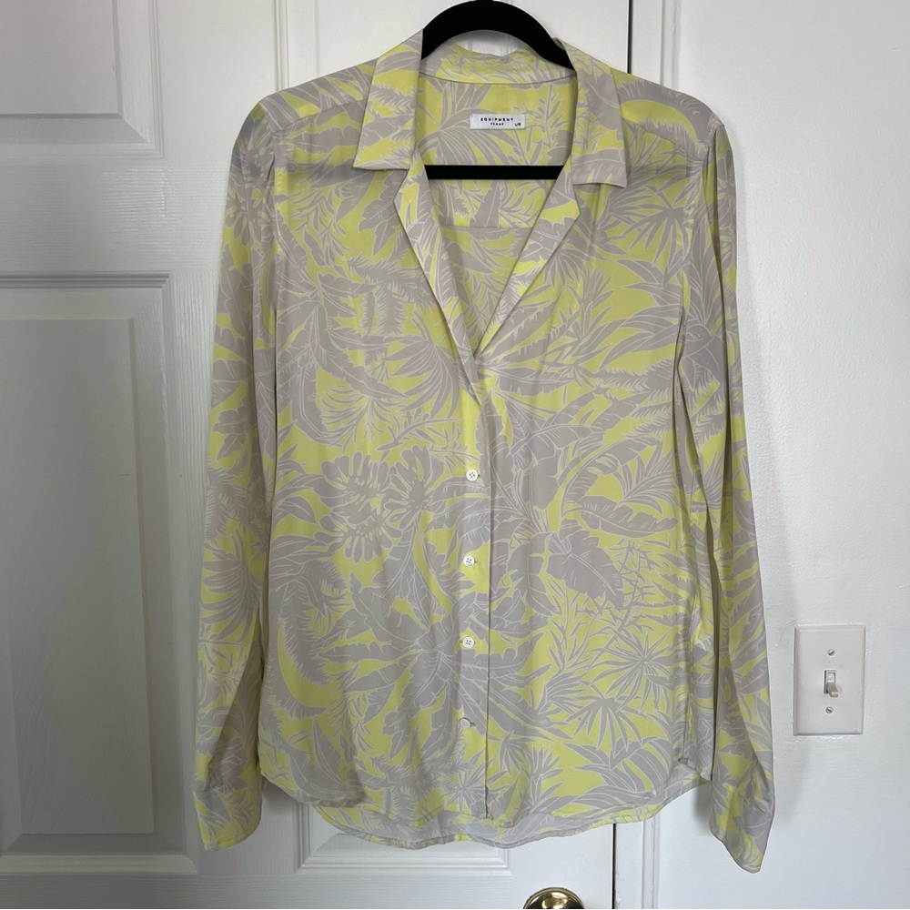 Equipment Gray & Green Silk Button Down Shirt